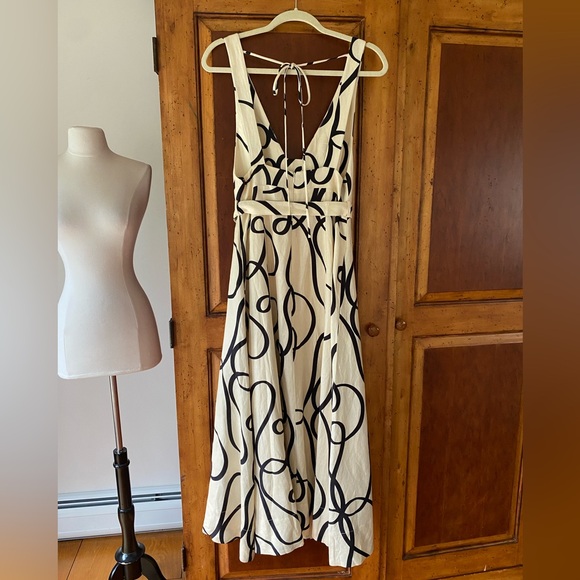 SHONA JOY Vietri Linen Plunged Paneled Midi Dress Size 4 - Picture 9 of 9